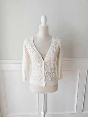 Apt. 9 XS Cream Lace Front Cardigan 100% Cotton